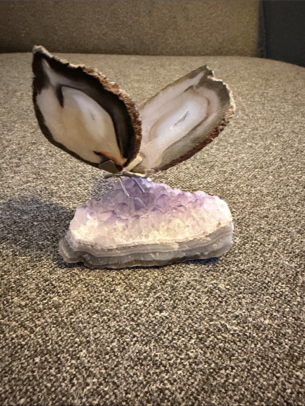 Amethyst Geode Display with Agate Slice Accent